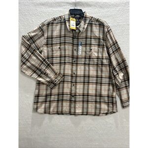 Carhartt Men's Rugged Flex Relaxed Fit Lightweight Long Plaid Shirt Cream/Orang